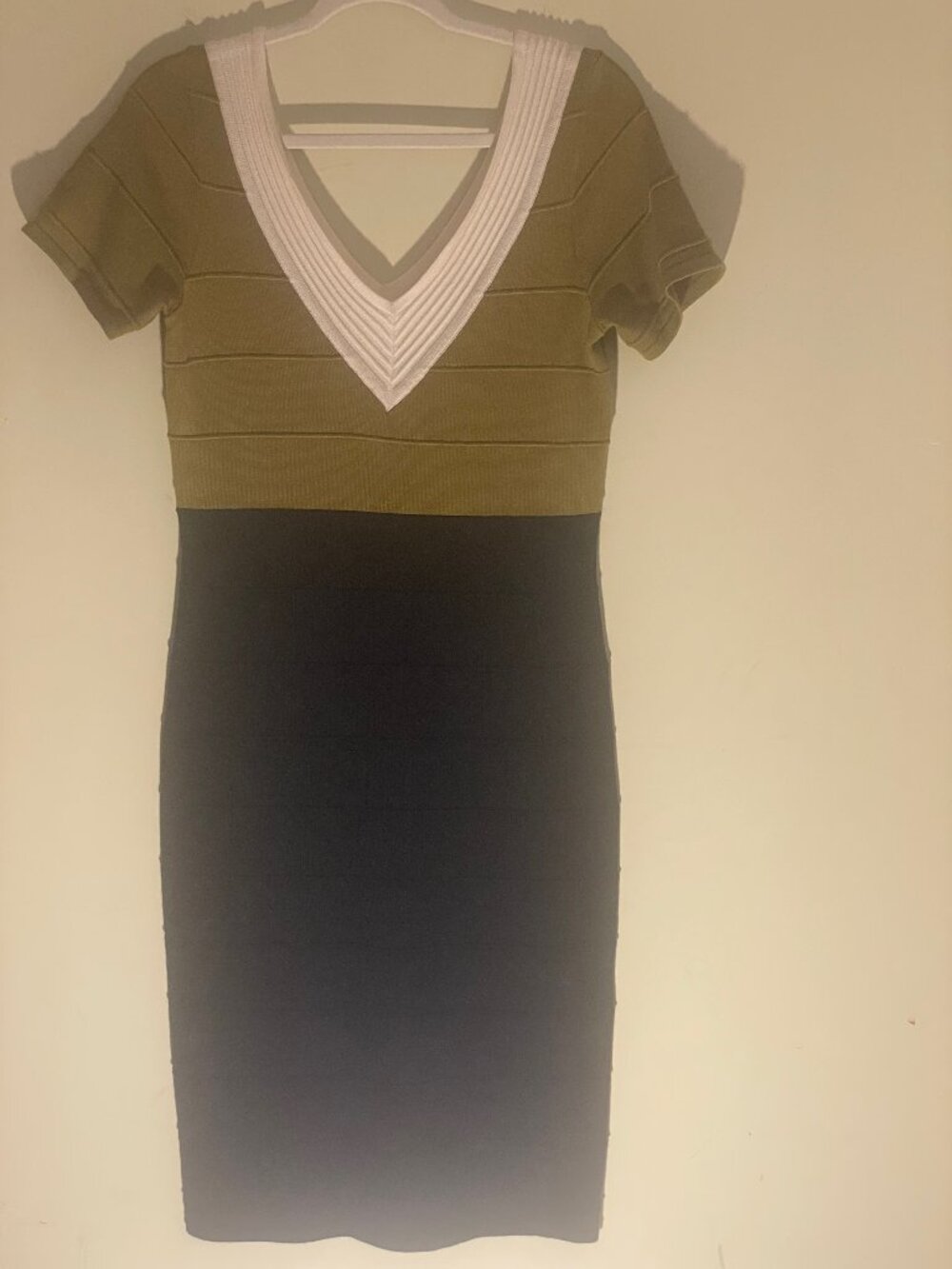 NY & Company Olive Green Black Colorblock Knit Dress Size M